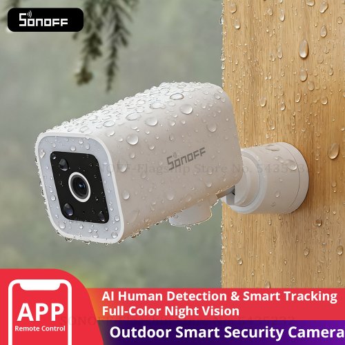 Imagen de SONOFF CAM-B1P Cámara de seguridad inteligente para exteriores 2K HD con detección humana AI IP65 resistente a la intemperie 180 °   Control de sartenes Alexa Google Home