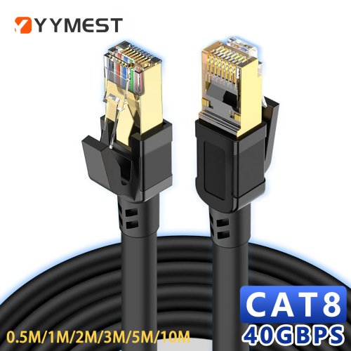 Imagen de Cable Ethernet Cat 8 Redondo de Alta Velocidad 40 Gbps con Conectores RJ45 - Disponible en 0.5m, 1m, 1.5m, 2m, 3m, 5m y 10m - Cable de Red LAN de 2000 MHz para Internet Ultra Rápido