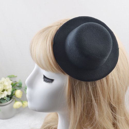Imagen de Tocado de fieltro para mujer, sombrero redondo DIY de Color sólido, pequeño sombrero de felpa, decoración para el cabello, tocado de cóctel nupcial para boda, Base de Fasciantor
