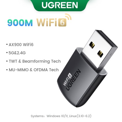 Immagine di UGREEN Adattatore WiFi WiFi6 AX900 AX1800 Dongle Dual Band 5G e 2.4G per PC Laptop Antenna Wifi Adattatore di rete ricevitore Ethernet USB