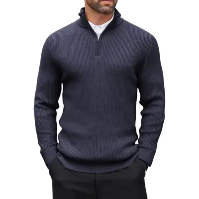 Image de Pull Homme Col Montant à Fermeture Éclair - Hiver & Automne