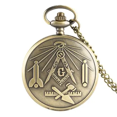 Image de Montre de Poche Vintage Maçonnique en Bronze avec Pendentif Quartz