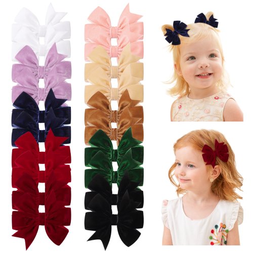 Zdjęcie Ręcznie Robione Aksamitne Spinki z Kokardkami – Vintage Świąteczne Akcesoria dla Dziewczynek