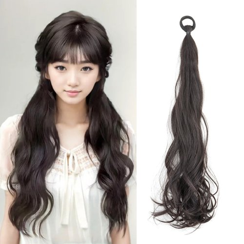 Image de Perruque Noire Bouclée Longue pour Fille - Douce & Résistante à la Chaleur