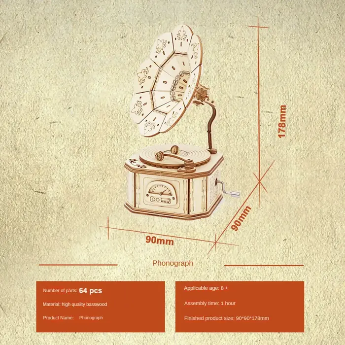 Image de Kit Puzzle 3D Boîte à Musique en Bois - Assemblez Votre Gramophone