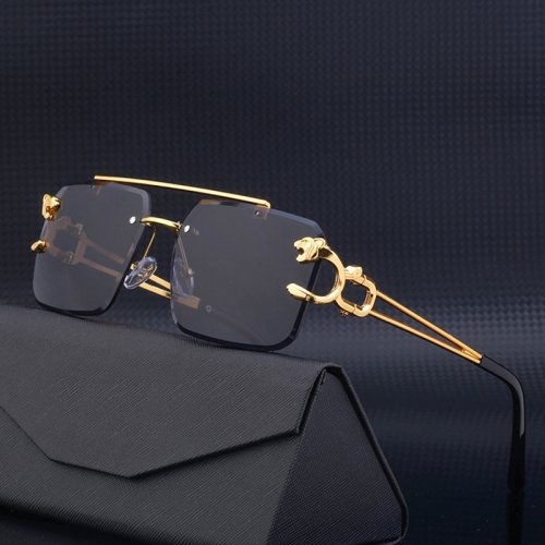 Imagen de Gafas de Sol Sin Montura con Diseño de Leopardo en Metal, Puente Doble y Lentes Degradados con Protección UV400