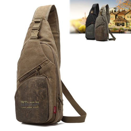 Immagine di Borsa da Petto Uomo Casual in Tela Vintage – Borsa a Tracolla per Lavoro, Sport e Tempo Libero di Marca