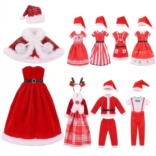Imagen de Ropa para muñecas, accesorios de vestido de Navidad, árbol de juguete, conjunto de Papá Noel para ropa Ken de 11,8 pulgadas, 30Cm, regalo de cumpleaños para niña