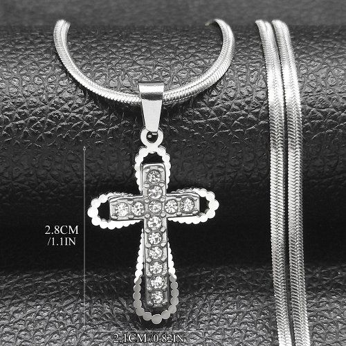 Afbeelding van Katholieke Kruis Amulet Kristallen Hanger Mannen Ketting Goud Kleur Rvs Kettingen Sieraden colar masculino N4930S02