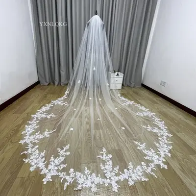 Image de Voile de Mariée Dentelle Blanc Ivoire - 3m, 4m, 5m