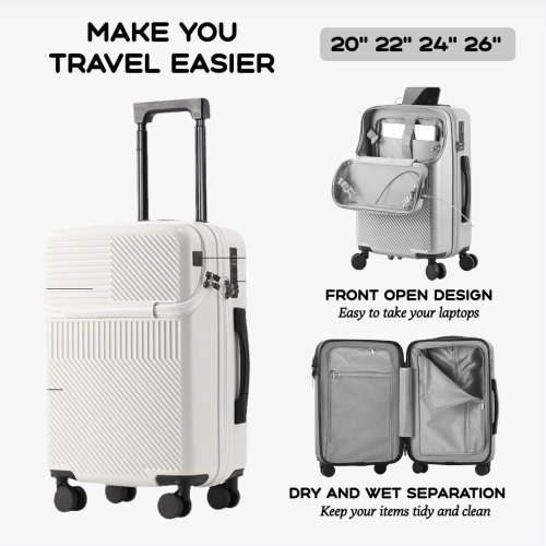 Image of 2024 New Durable  Large Capacity Luggage Sets Suitcase Front Open USB Charging Men Carry-On Travel 20/22/24/26