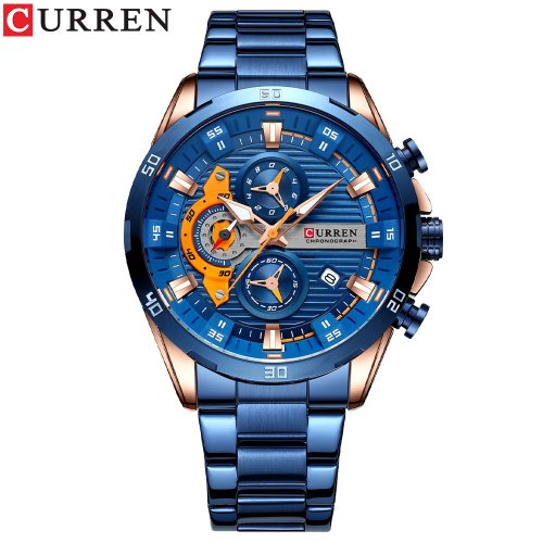 Bild von CURREN Edelstahluhren für Herren, kreative Mode, leuchtendes Zifferblatt mit Chronographenuhr, männliche Freizeitarmbanduhren