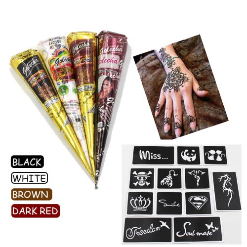 Afbeelding van Natuurlijke Henna Kegels in Zwart, Bruin, Rood en Wit – Tijdelijke Tattoo Pasta voor Body Art en Mehndi Sieraden