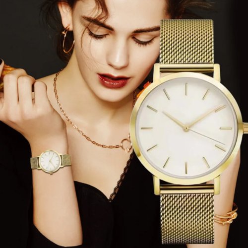 Image of Top Brand Women's Watches Luxury Metal Mesh Simple Quartz Watches Fashion Elegant Rose Gold Ladies Wristwatch Clock Reloj Mujer