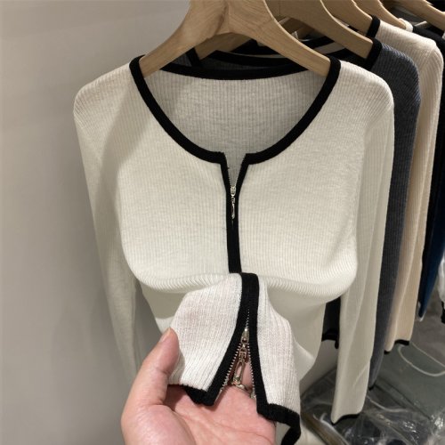 Image of Soft Knitted O-Neck Cardigan Sweater for Women – Long Sleeve White Knitwear Top, Cozy and Stylish Casual Wear
