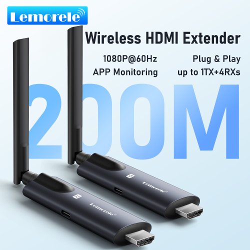 Zdjęcie Bezprzewodowy Nadajnik i Odbiornik HDMI 5G z Wi-Fi 200m – Rozszerzony Transmitter z Bluetooth Audio do Laptopa, Projektora, Telewizora i Monitora