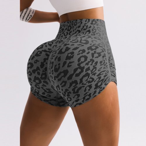 Immagine di Pantaloncini da Donna con Stampa Leopardata a Vita Alta – Leggings Sportivi per Allenamento, Yoga e Fitness con Effetto Lifting del Sedere