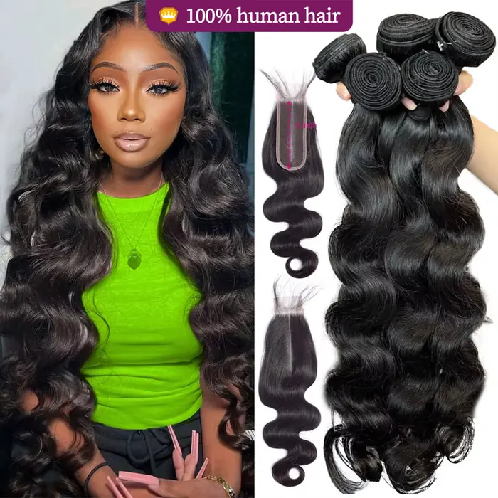 Image de Tissage Cheveux Humains Bouclés avec Fermeture 3x4