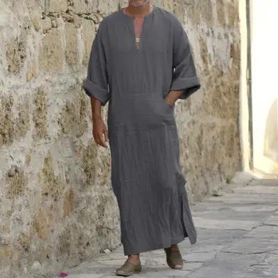 Image de Jubba Homme Arabe en Lin - Robe Musulmane Élégante