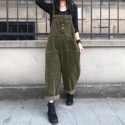 Immagine di Tute di velluto a coste caftano Tute primaverili da donna ZANZEA 2025 Pantaloni stile harem con bret...