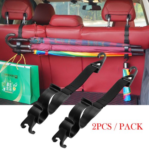 Image of 2-Pack Multi-Functional Car Back Seat Hooks – Rear Headrest Hanging Storage Organizer for Umbrellas, Bags, and More