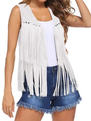 Image de Gilet Vintage Hippie Faux Daim Franges Années 70