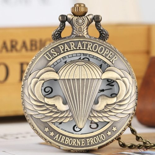 Zdjęcie 2024 funkcje Airborne odznaka pusty kwarcowy zegarek kieszonkowy naszyjnik dla dżentelmena wisiorek zegar męska i damska biżuteria prezenty