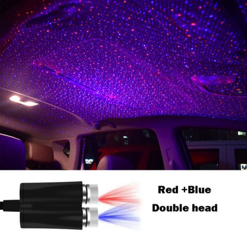 Immagine di Proiettore LED a Doppia Testa per Tetto Stellato, Luce Notturna per Auto con Effetto Galassia, Lampada Decorativa USB per Interni Auto, Accessorio Atmosferico