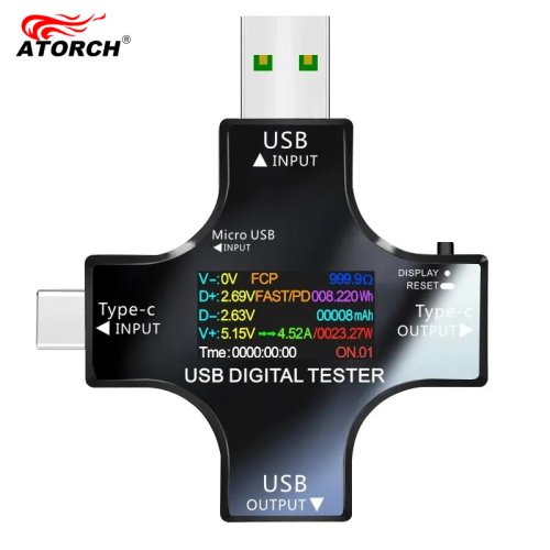 Bild von USB-Tester mit Typ-C-Anschluss, PD-Digital-Voltmeter und Amperemeter – Spannungs- und Strommonitor für Powerbanks, Ladegeräte und Kapazitätsmessung bis 8,0 A