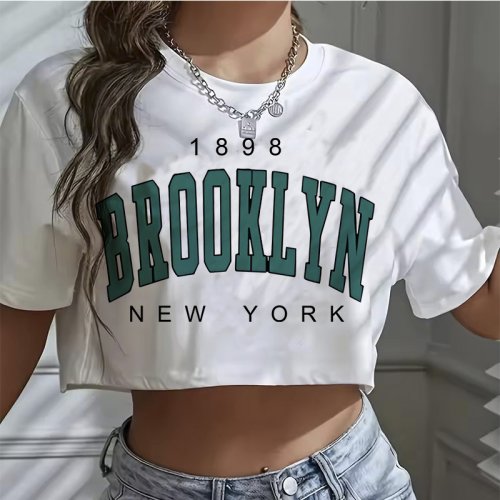 Zdjęcie Koszulka Los Angeles Number 91 Brooklyn graficzna koszulka z okrągłym dekoltem sportowa krótka koszulka na co dzień krótki top damski przycięty