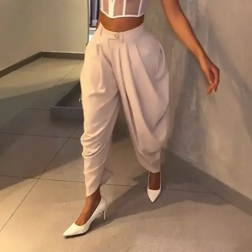 Image de Pantalon Femme Taille Haute Drapé & Ample