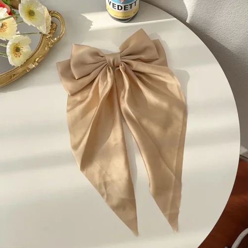 Accessori coreani Fermagli per capelli per le donne Ragazze Grande Bowknot Raso solido Nastro lungo Archi Morsetto a molla Barette Cheveux Femme 2023