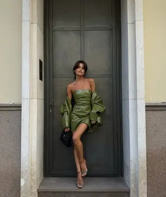 Image de Ensemble Jupe & Veste en Cuir Vert Vintage