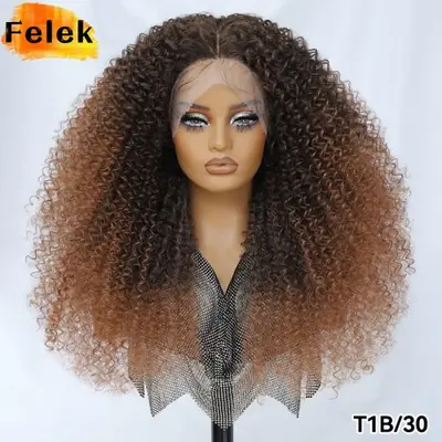 Image de Perruque Bouclée Synthétique 24" Lace Front Noire - Style Afro