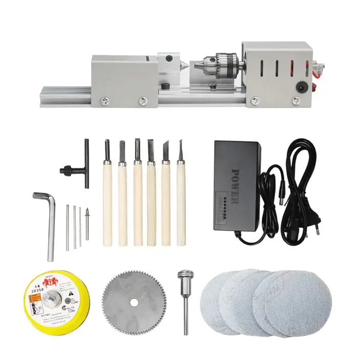 Image de Mini Tour à Bois - Outil Rotatif 12-24V pour Bricolage et Perles