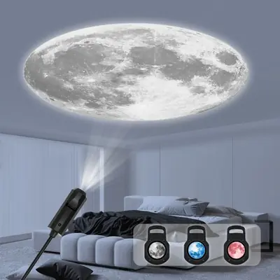 Image de Lampe Lune Tricolore avec Projection Étoilée