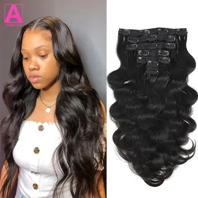 Image de Extensions Cheveux Humains Brésiliens - Clip-In 120g Ondulé