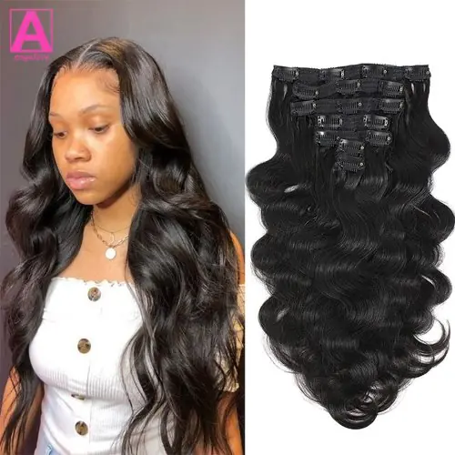 Image de Extensions Cheveux Humains Brésiliens - Clip-In 120g Ondulé
