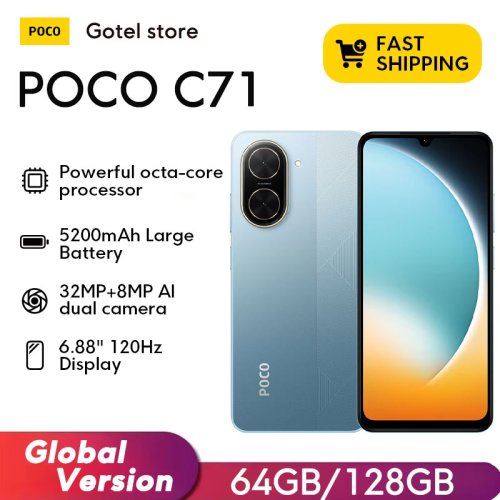 Image of Xiaomi Poco C71 Global Version Smartphone with 6.88-inch HD Display, 5200mAh Battery, Dual Camera, and LCD Screen