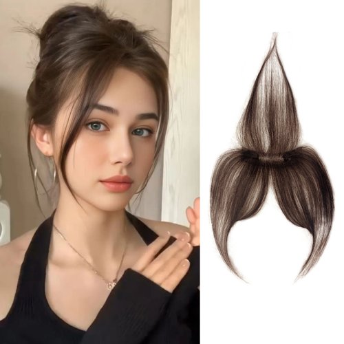 Image of Natural Human Hair 3D French Bangs Wig with Eight-Shaped Fringe – Full Coverage Forehead Hair Piece for Women