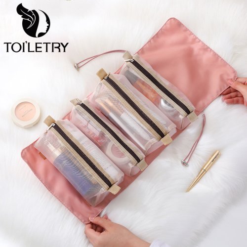 Bild von Make-up-Taschen, abnehmbar, 4 Stück in 1, tragbare Kosmetiktasche, faltbar, trennbar, Aufbewahrungstasche für Toilettenartikel, Organizer, Make-up-Tasche, Neu