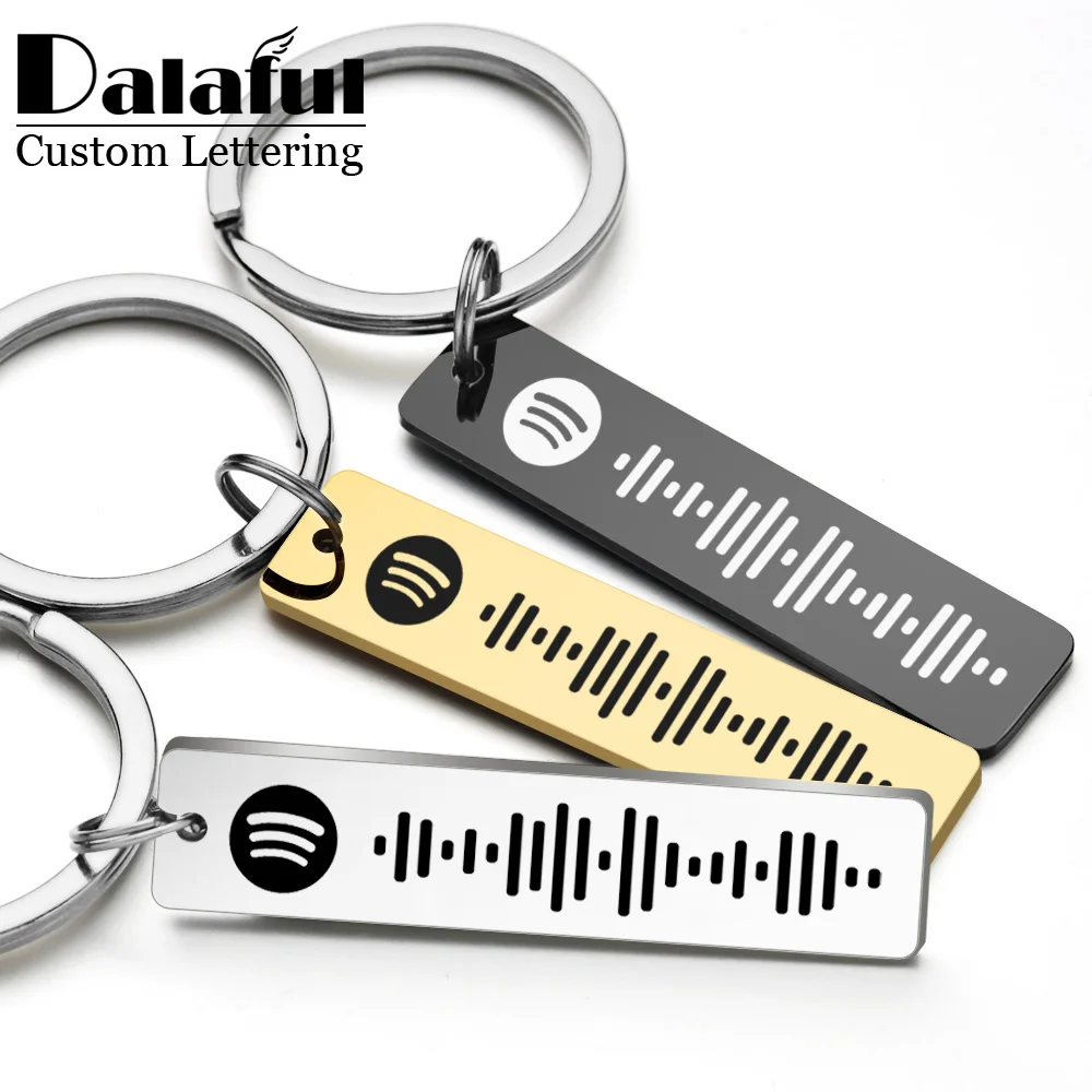 Image of Personalized Spotify Code Keychain with Engraved Name and Song – Custom Music Key Ring, Scannable Song Keychain Holder, Romantic Gift for Couples