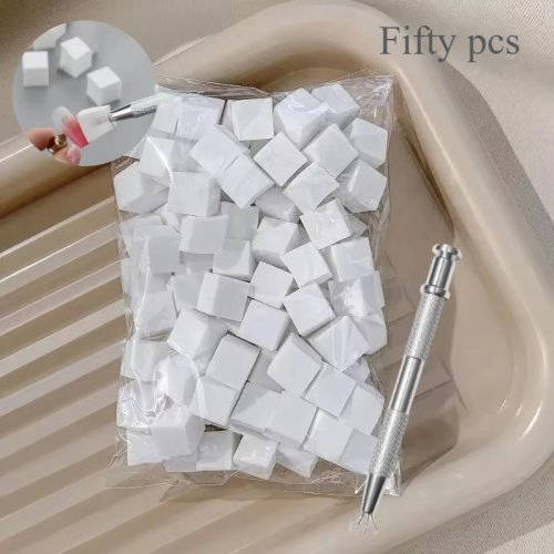 Immagine di Set Professionale di Spugne per Nail Art Quadratrici con Pennelli per Unghie, Strumenti per Design Smalto Gel e Accessori per Manicure - 25, 50 o 100 Pezzi