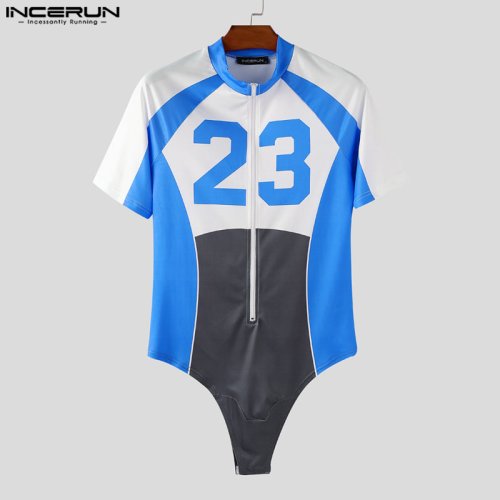 Bild von Männer Body mit Druck-Design, Patchwork-Muster und Reißverschluss – Kurzarm Strampler für Fitness, Bodybuilding und Alltag 2025