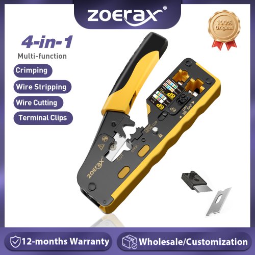 Afbeelding van Zoerax RJ45 Cat7 Crimp Tool - Professionele Ethernet Krimptang met Draadkniptang voor Cat7, Cat6a, Cat6 en Cat5e Pass-Through Connectoren