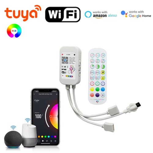 Afbeelding van Bluetooth RGB LED Verlichtingscontroller met WiFi, Muziek Synchroon, Tuya Smart App, DC 5-24V, 4-Pin, voor Inwendige en Buitenverlichting