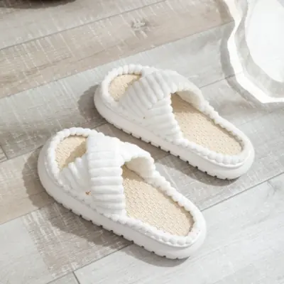 Image de Pantoufles Femme Bout Ouvert Lin Antidérapantes
