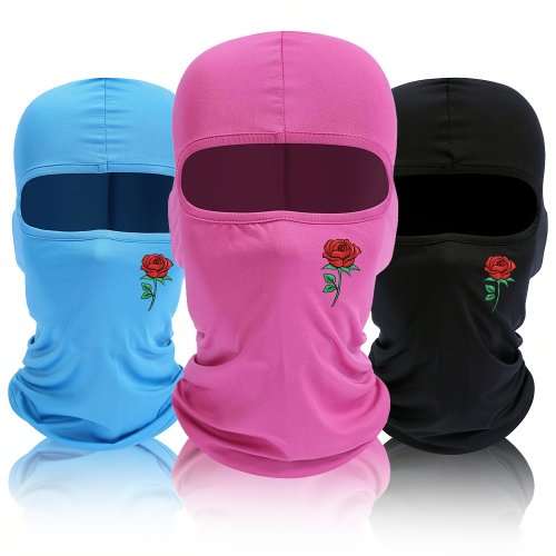 Afbeelding van Bivakmuts met rozenprint, winddicht en zonbestendig skimasker, geschikt voor buiten fietsen en reizen