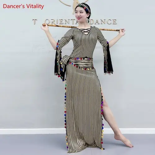 Image de Robe de Danse du Ventre Élégante en Soie dorée avec Paillettes