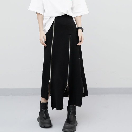 Image of High Waist Harajuku Punk Style Irregular Zipper Skirt Pants for Women – Gothic Black Hip Hop Streetwear Fashion